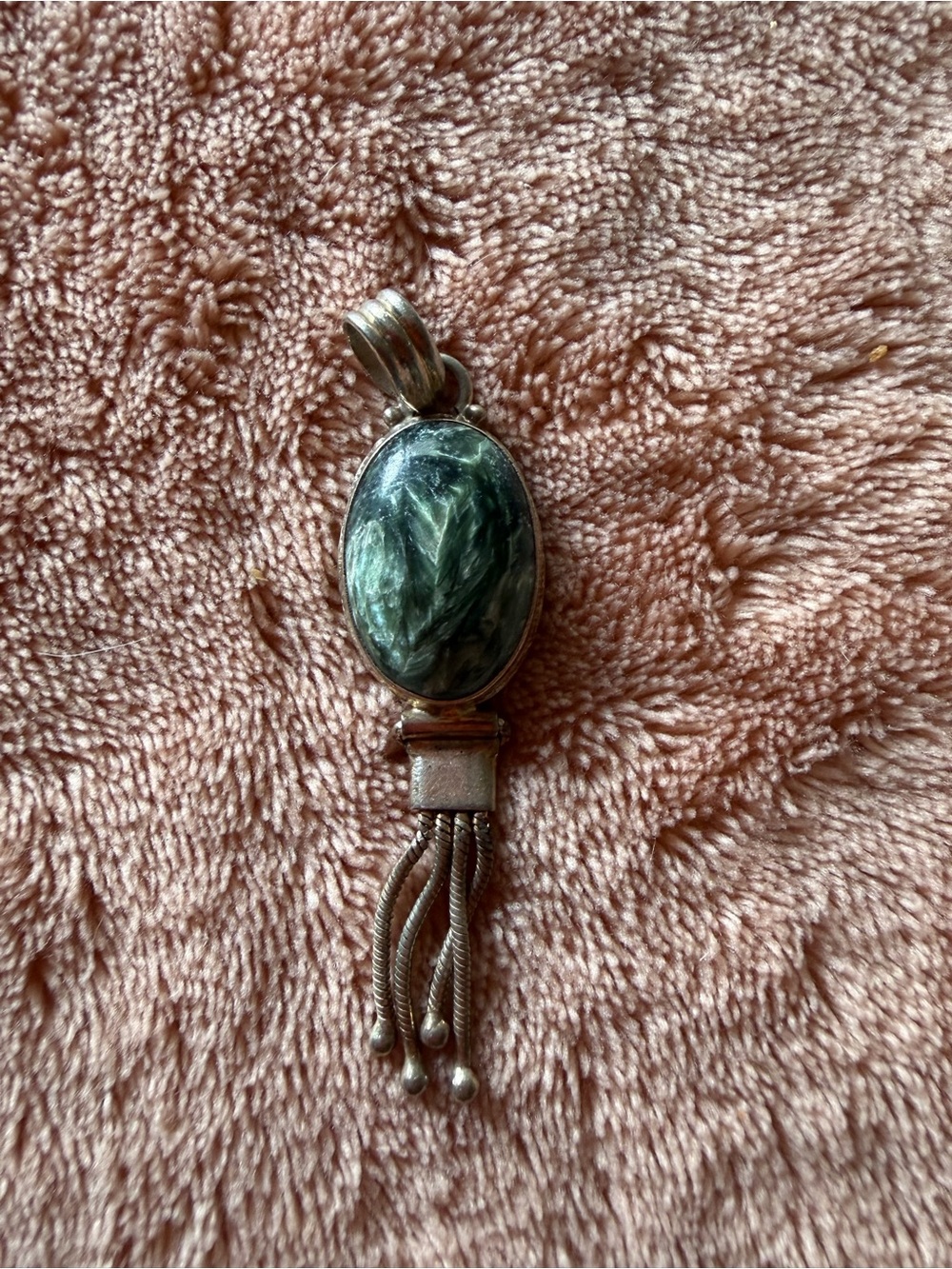 Sterling Silver Green Seraphinite Oval Pendant